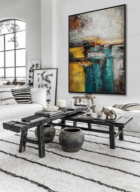Neutral Original Painting Grey Rich Abstract Canvas Wall Art LI06Q